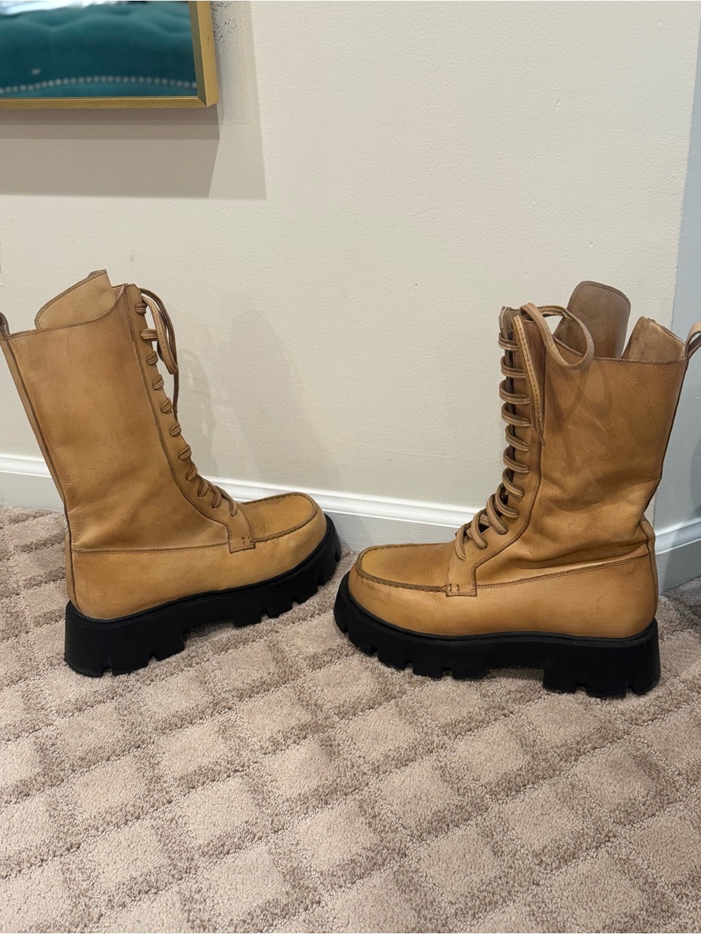 Free People Tan Lace-Up Platform Combat Boots - Picture 3 of 5